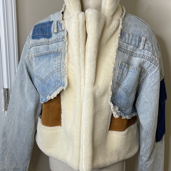 SHE’S GOKE Women's Blue Denim and Cream Sherpa Jacket SIZE L - Picture 7 of 10